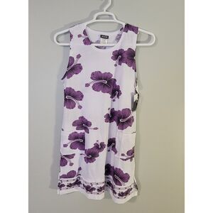 Ingear NWT Womens Purple Flower Sleeveless White Dress Bathing Suit Coverup M